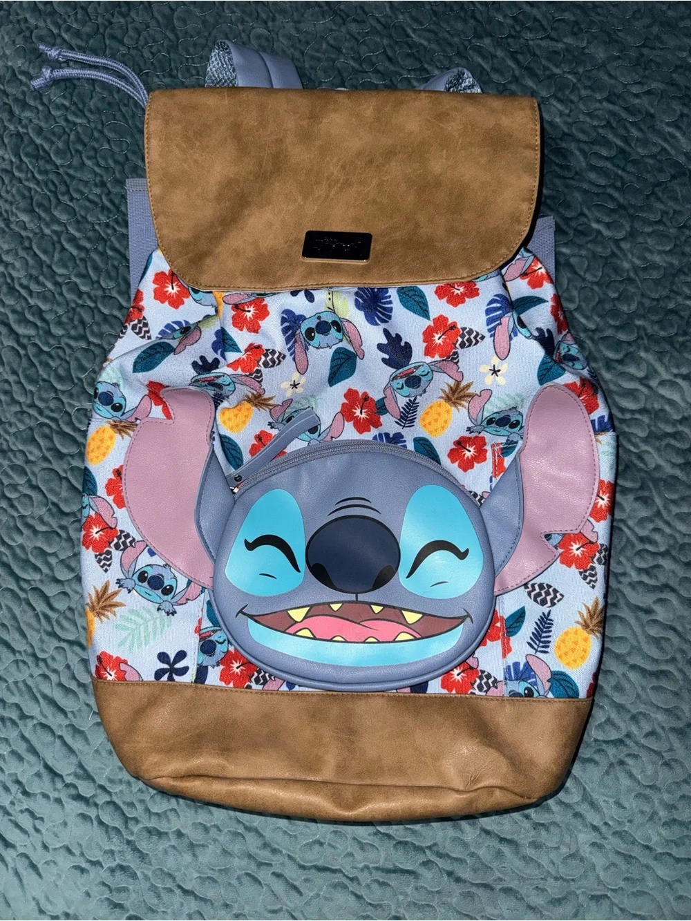 Bioworld Blue Floral Stitch Character Backpack with Tan Flap